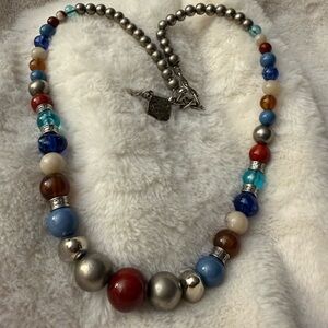 Multicolor Beaded Statement Necklace With Silver Clasp & LCI Logo
